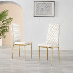 4x Milan White Hatched Faux Leather Dining Chairs Gold Legs - thumbnail 2
