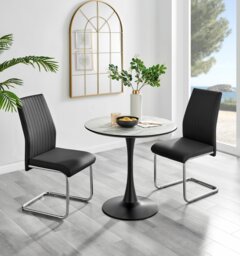 Elina White Marble Effect Round Dining Table & 2 Lorenzo Chairs - thumbnail 1