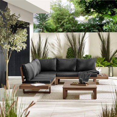 Brisa Walnut Effect Wood Black 5/6 Seat Outdoor Sofa Set by
