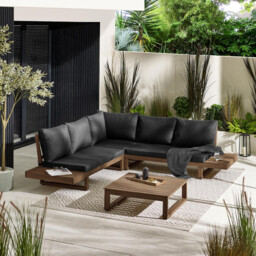 Brisa Walnut Effect Wood & Black 5/6 Seat Garden Sofa Set - thumbnail 2