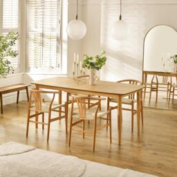 Leif Oak Veneer Wood Rectangular Extending Table & 4 Caia Wishbone Dining Chairs - thumbnail 1