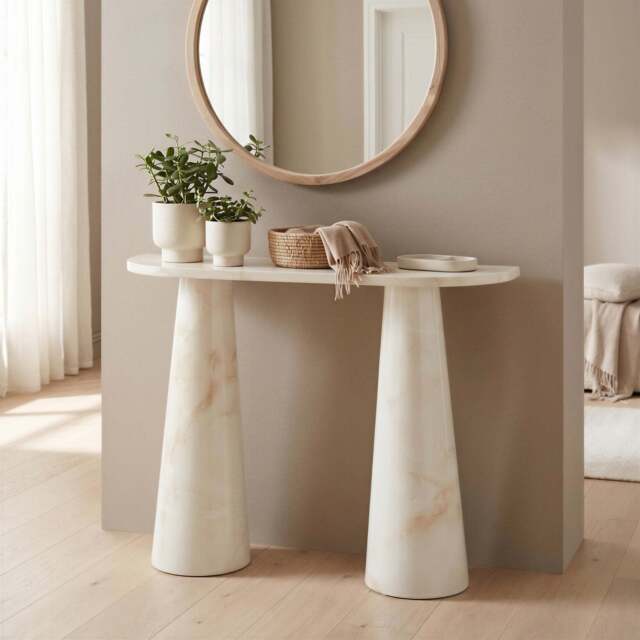 Furniturebox Palma Cream Marble Effect Console Table, Engineered Wood in Cream/White - Size: 100x76x30 cm - image 1