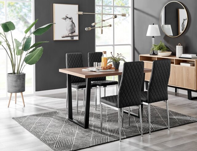 Kylo Brown Wood Effect Dining Table & 4 Milan Chrome Leg Chairs - image 1