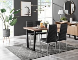 Kylo Brown Wood Effect Dining Table & 4 Milan Chrome Leg Chairs - thumbnail 1