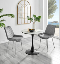 Elina White Marble Effect Round Dining Table & 2 Pesaro Silver Chairs - thumbnail 3
