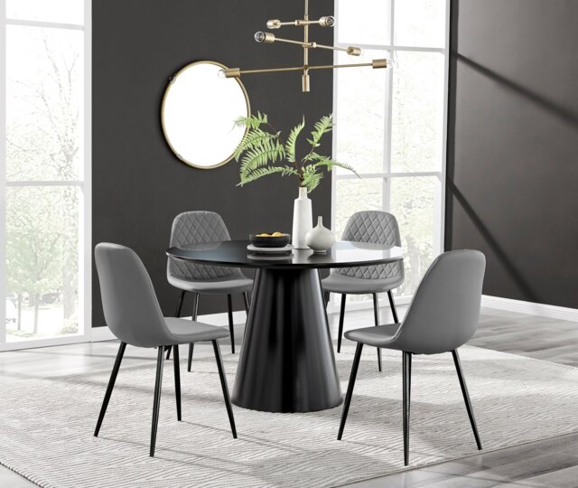 Palma Black Semi Gloss Round Dining Table & 4 Corona Black Leg Chairs - image 1
