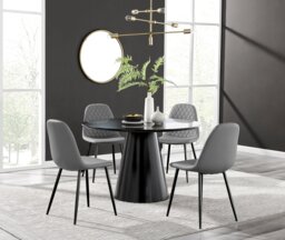 Palma Black Semi Gloss Round Dining Table & 4 Corona Black Leg Chairs