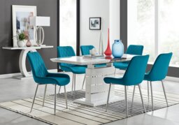 Renato 120cm High Gloss Extending Dining Table and 6 Pesaro Silver Leg Chairs
