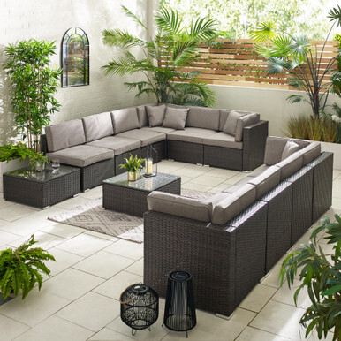 Orlando Brown Rattan & Brown 10 Seat Modular Garden Sofa - image 1