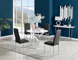 Novara White High Gloss Round Dining Table & 4 Milan Chrome Leg Chairs