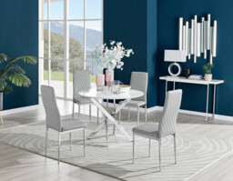 Novara White High Gloss Round Dining Table & 4 Milan Chrome Leg Chairs - thumbnail 3