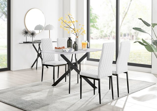 Leonardo Brown/Grey Glass Marble Effect Black Leg Table & 4 Milan Black Leg Chairs - image 1
