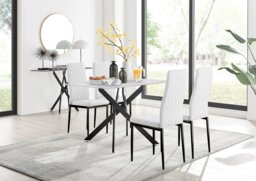 Leonardo Brown/Grey Glass Marble Effect Black Leg Table & 4 Milan Black Leg Chairs
