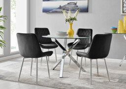 Selina Square Leg Round Dining Table And 4 Pesaro Silver Leg Chairs - thumbnail 2