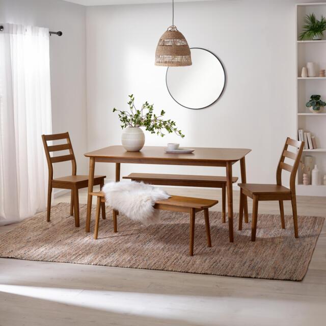 Lynton Large Walnut Effect Wooden Dining Table with 2 Benches & 2 Chairs - image 1