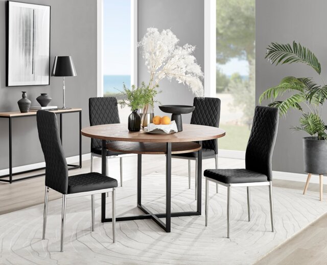 Adley Brown Wood Storage Dining Table & 4 Milan Chrome Leg Chairs - image 1