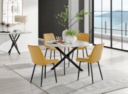 Novara White Marble Black Leg 120cm Round Dining Table & 4 Pesaro Black Leg Chairs - thumbnail 1