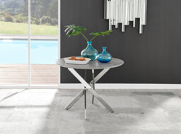 Novara Round Concrete Effect and Silver Metal 4 Seater Dining Table - thumbnail 2
