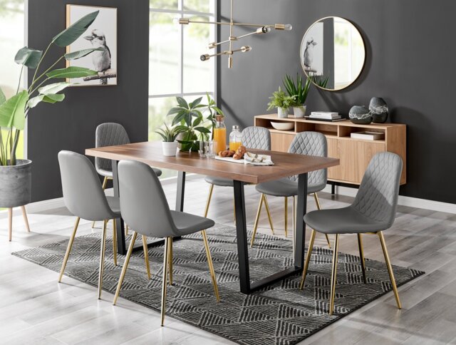 Kylo Brown Wood Effect Dining Table & 6 Corona Gold Leg Chairs - image 1