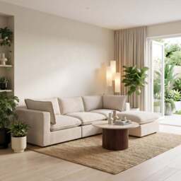 Furniturebox Echo Linen-Look 3 Seater Modular Chaise Sofa, Fabric in Cream - Size: 280x83x179 cm - thumbnail 5