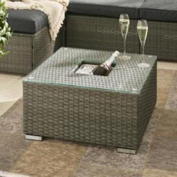 Furniturebox Orlando Garden Coffee Table with Ice Bucket, Rattan in Grey - Size: 63x35x63 cm