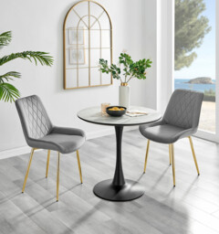Elina White Marble Effect Round Dining Table & 2 Pesaro Gold Leg Chairs - thumbnail 3