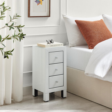 Lexi 3 Drawer White Slim Mirrored Bedside Table - image 1