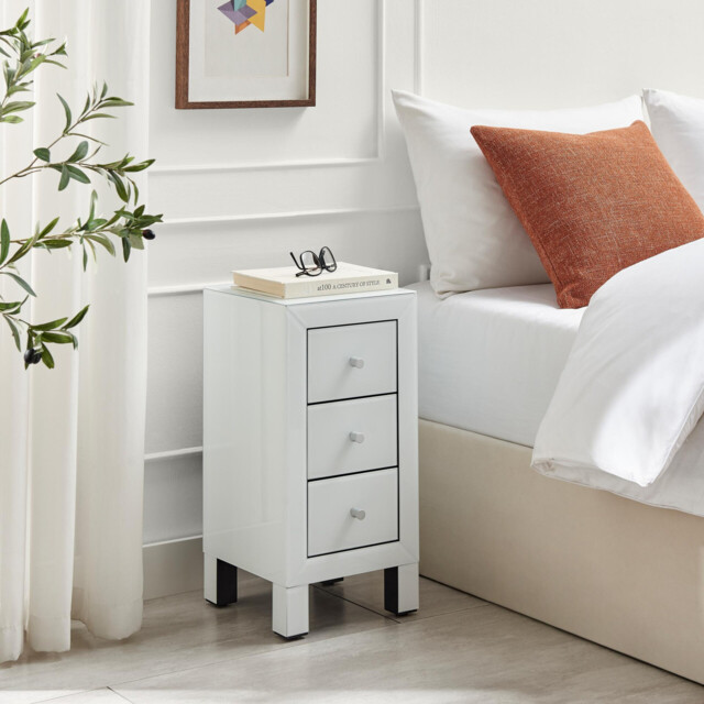 Lexi 3 Drawer White Slim Mirrored Bedside Table - image 1