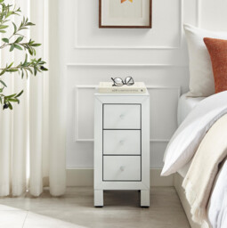 Lexi 3 Drawer White Slim Mirrored Bedside Table - thumbnail 4
