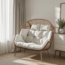 Beige Indoor / Outdoor Rattan Double Egg Chair Seat - thumbnail 1