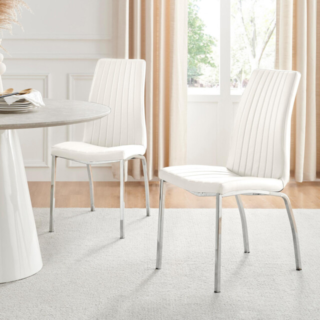 2x Isco White Faux Leather Dining Chairs - image 1
