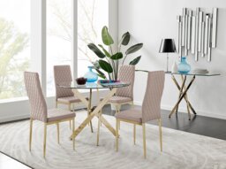 Novara 100cm Gold Round Dining Table and 4 Gold Leg Milan Chairs - thumbnail 1