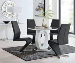 Giovani Grey White High Gloss And Glass Large Round Dining Table And 4 Willow Chairs Set - thumbnail 1