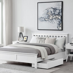 Azure White Solid Pine Double Bed Frame + Windsor Mattress + 4 Drawers - thumbnail 1