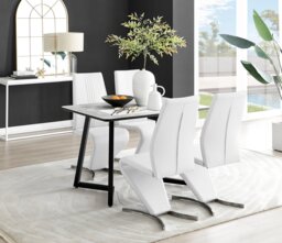Carson White Marble Effect Dining Table & 4 Willow Chairs - thumbnail 1