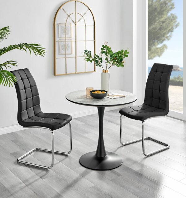 Elina White Marble Effect Round Dining Table & 2 Murano Chairs - image 1