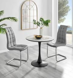 Elina White Marble Effect Round Dining Table & 2 Murano Chairs - thumbnail 3
