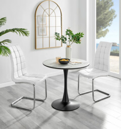 Elina White Marble Effect Round Dining Table & 2 Murano Chairs - thumbnail 4