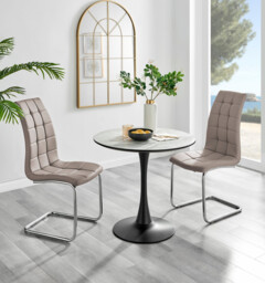 Elina White Marble Effect Round Dining Table & 2 Murano Chairs - thumbnail 2