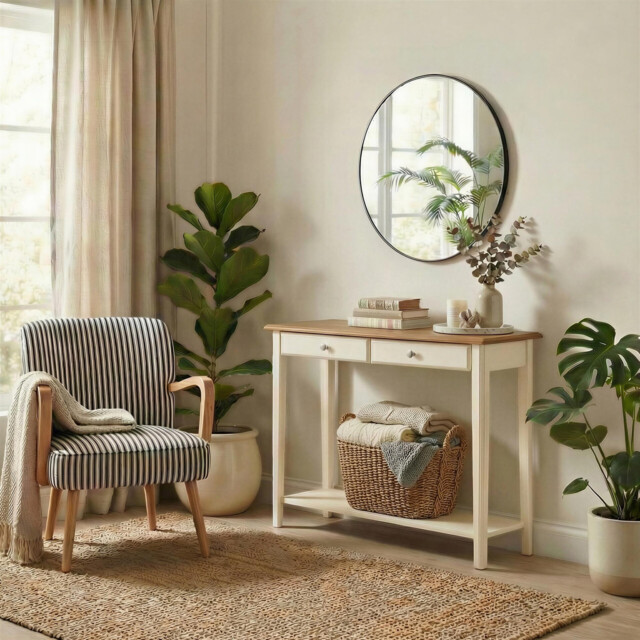 Eden Rectangular Oak & Cream Wood Console Table - image 1