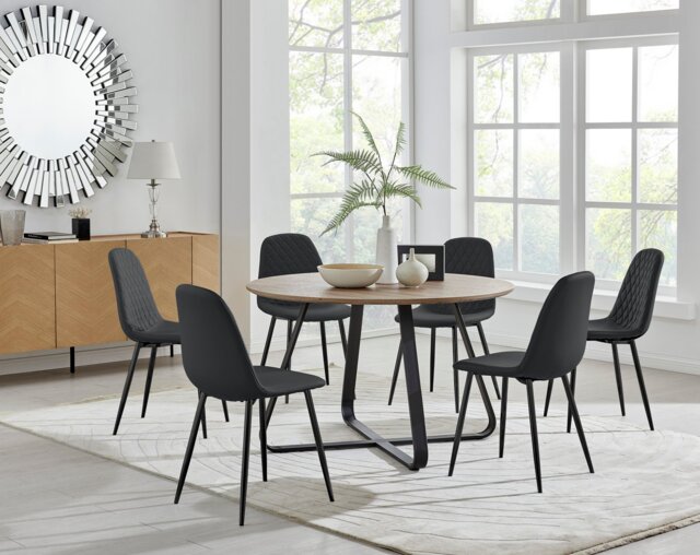 Santorini Brown Round Dining Table And 6 Corona Black Leg Chairs - image 1