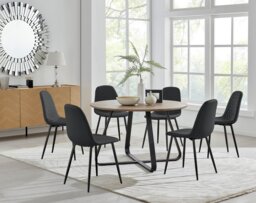 Santorini Brown Round Dining Table And 6 Corona Black Leg Chairs - thumbnail 1
