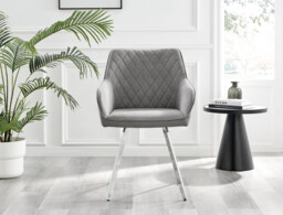 Leonardo Glass and Chrome Dining Table & 6 Falun Silver Leg Chairs - thumbnail 3