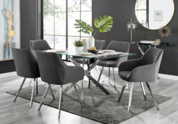 Leonardo Glass and Chrome Dining Table & 6 Falun Silver Leg Chairs - thumbnail 1