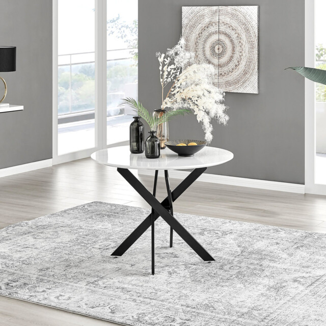 Novara Round White High Gloss and Black Metal 4 Seater Dining Table - image 1