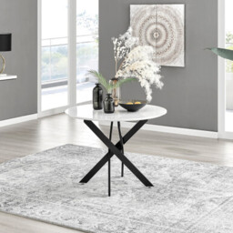 Novara Round White High Gloss and Black Metal 4 Seater Dining Table - thumbnail 1