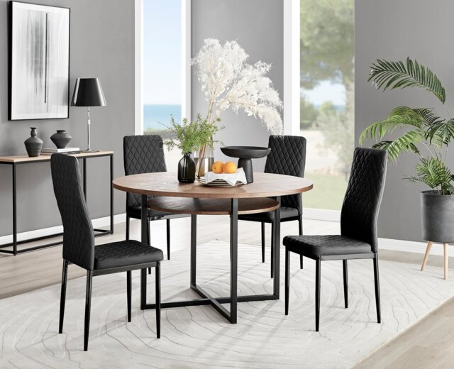 Adley Brown Wood Storage Dining Table & 4 Milan Black Leg Chairs - image 1