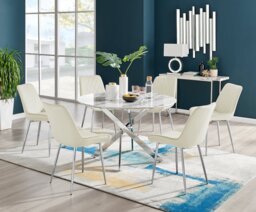 Novara White Marble 120cm Round Dining Table & 6 Pesaro Silver Leg Chairs - thumbnail 1