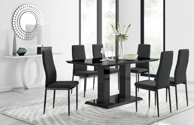 Imperia 6 Black Dining Table and 6 Milan Black Leg Chairs - image 1