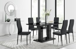 Imperia 6 Black Dining Table and 6 Milan Black Leg Chairs
